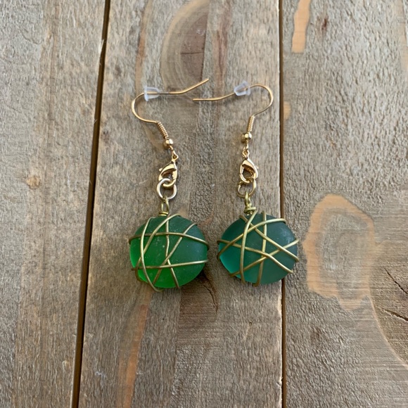 handmade Jewelry - 3 for $25 Faux Green & Gold Seaglass Earrings